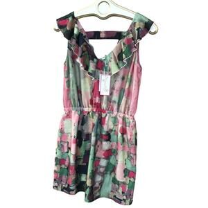 joy Joy Women's Sleeveless Ruffle neck Mini dress Sz M Multicolor